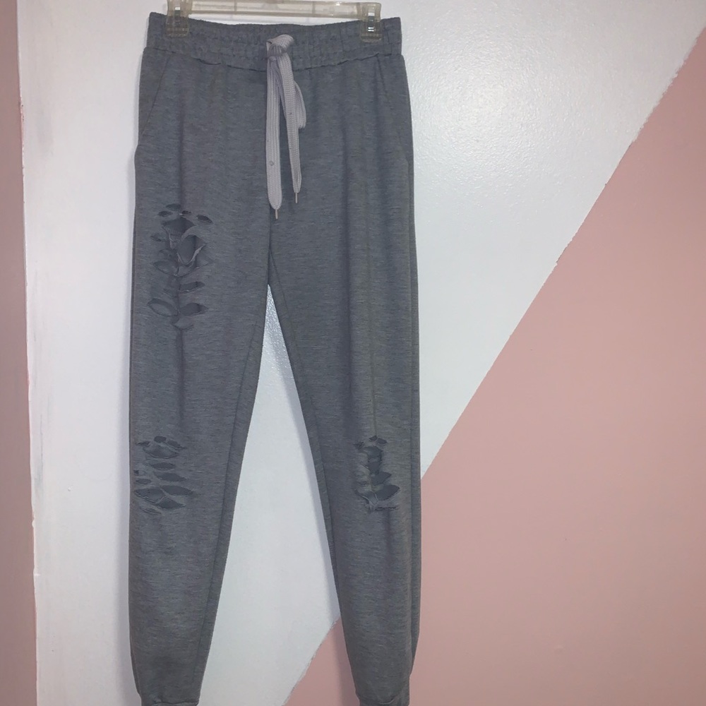 ripped grey joggers 🤍